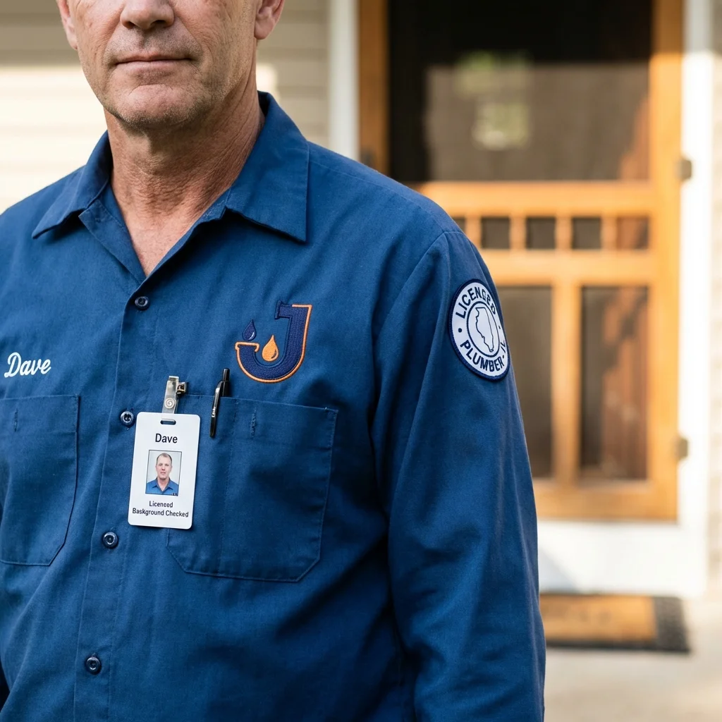 Licensed plumber showing ID badge in Mission Hills, CA