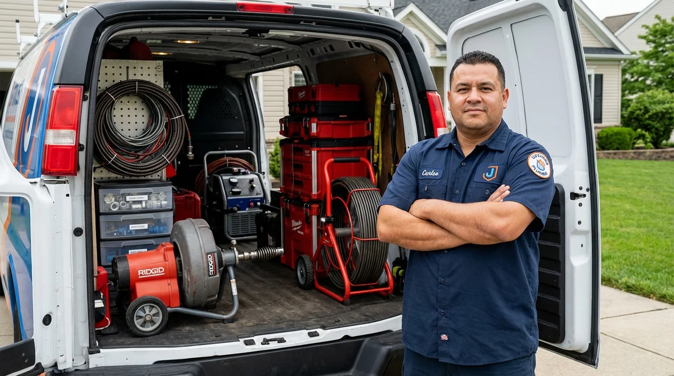 Professional drain cleaning equipment and Johns Plumbing LLC plumber in Mission Hills