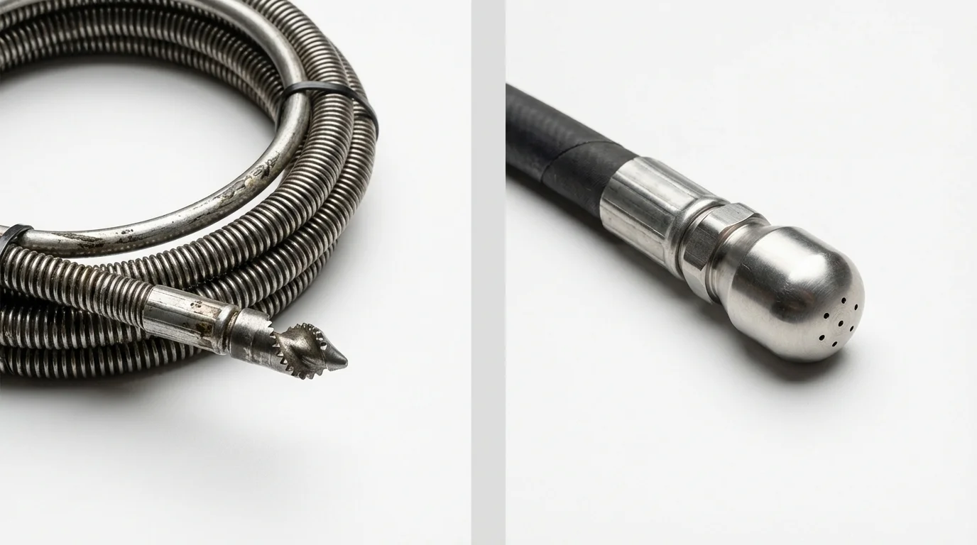 Drain snake cable and hydro jetting nozzle used for drain cleaning in Mission Hills, CA