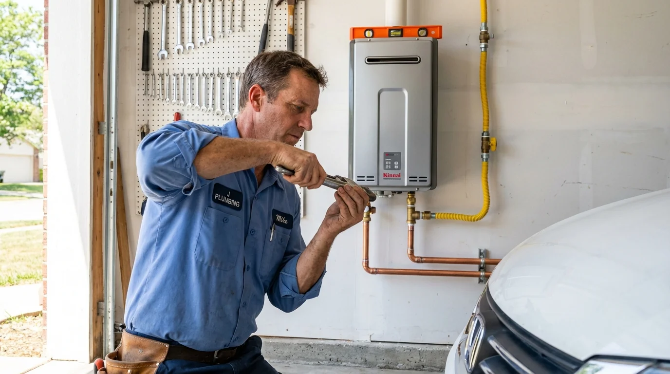 Tankless water heater installation by a Johns Plumbing LLC plumber in Mission Hills