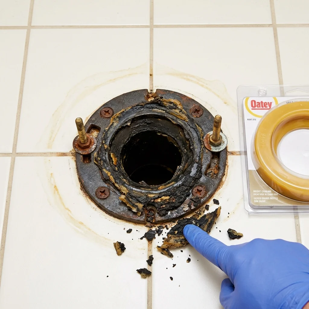 Failed wax ring showing water seepage at the base of a toilet in a Mission Hills, CA home