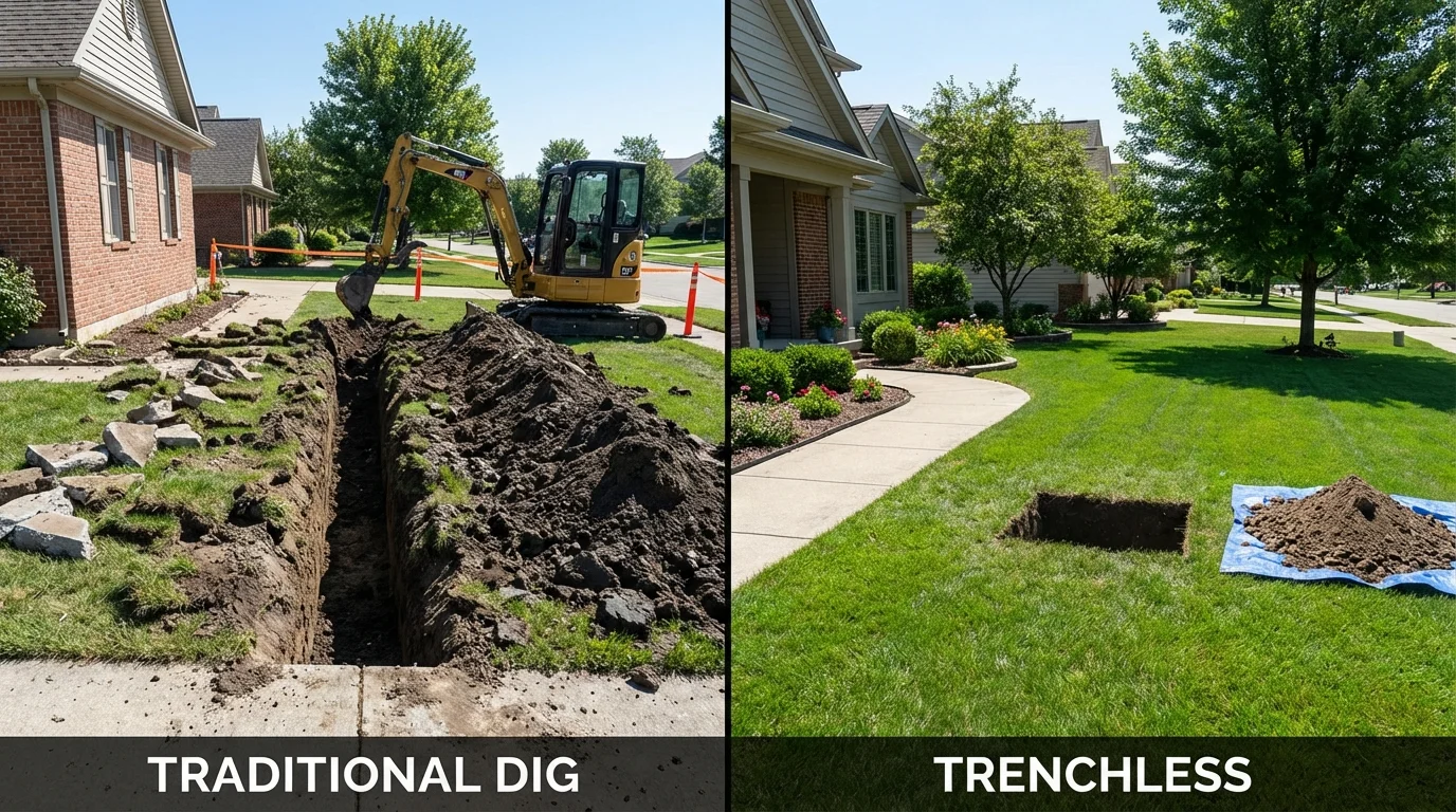 Trenchless sewer repair with minimal yard damage versus traditional excavation in Mission Hills, CA